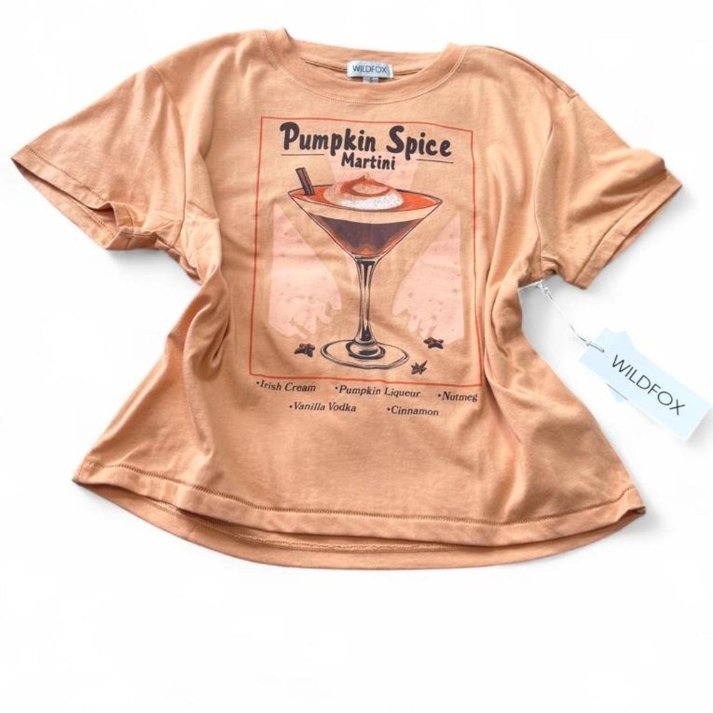 Wildfox Pumpkin Spice Martini Orange Cropped Tee, Women's Size S.